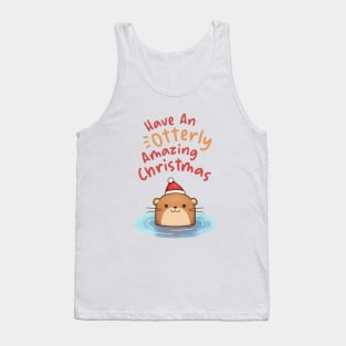 Have an Otterly Amazing Christmas Otter in Santa Hat Tank Top